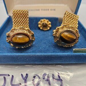 VINTAGE LIMITED EDITION TIGER EYE CUFFLINKS AND TIE PIN
